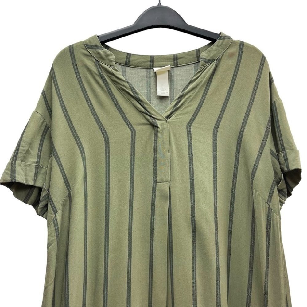 H&M Tunic beach shirt striped dress green olive size 4 woman’s - Picture 11 of 12